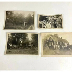 VTG Lot Family Houses Men Working Machinery Field Photograph Early 1900's